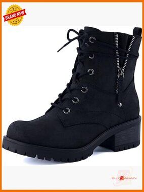 Women's Kobe Heeled Combat Boots - Lace Up Side Zipper Memory Foam Insole Vegan